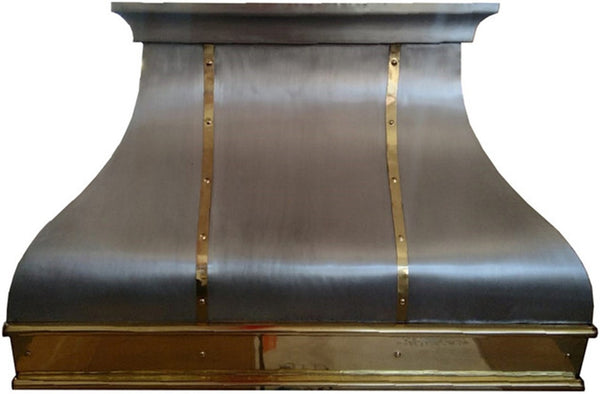Zinc Range Hood with Brass Trim | 42″ x 56″ Wall-Mount