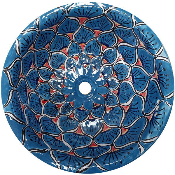 yellow turquoise round talavera bathroom sink