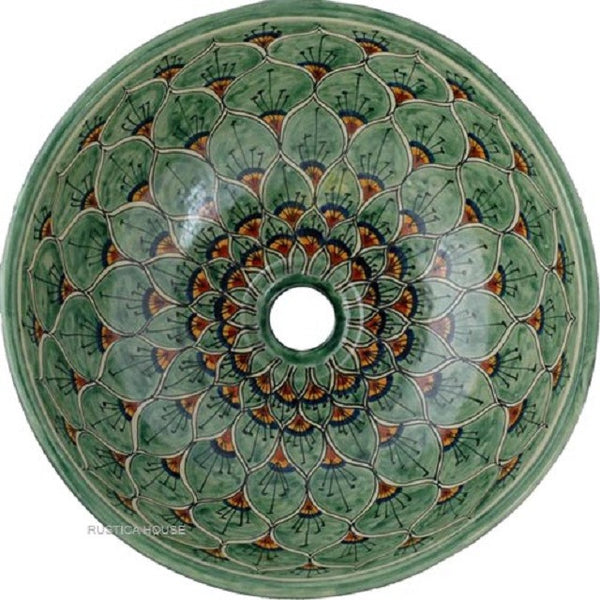 yellow green round talavera bathroom sink