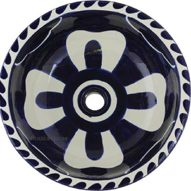 cobalt white round talavera bathroom sink