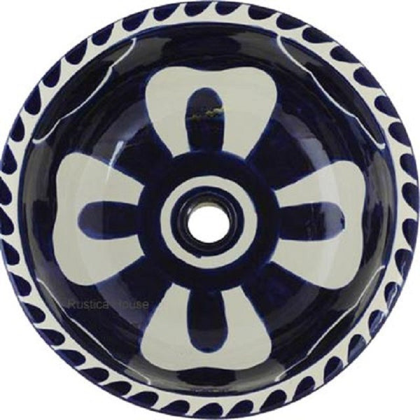 cobalt white round talavera bathroom sink