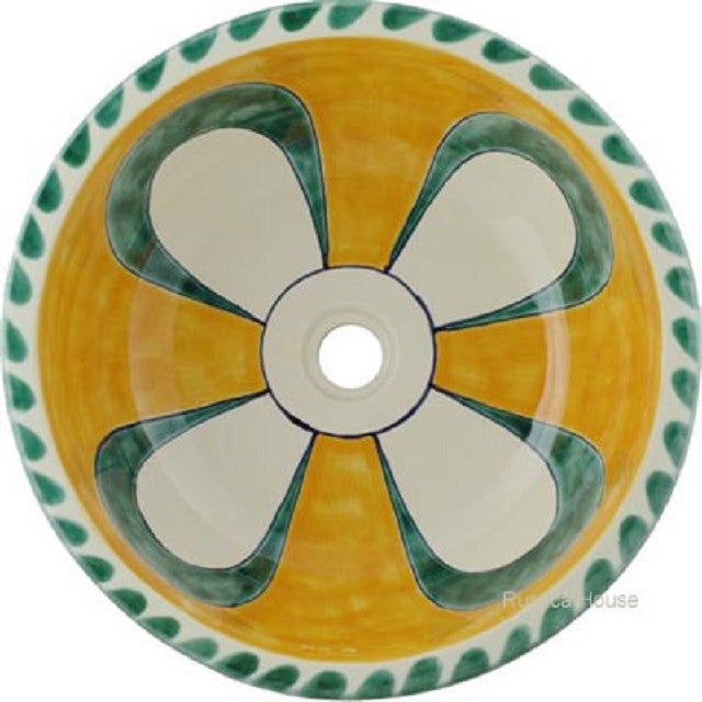 yellow white round talavera bathroom sink