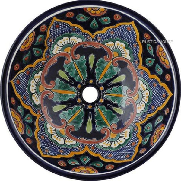 green yellow round talavera bathroom sink