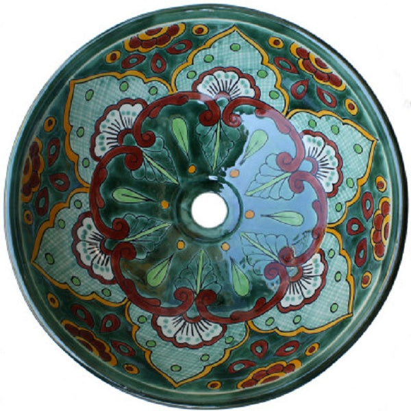 green Spanish round talavera bathroom sink