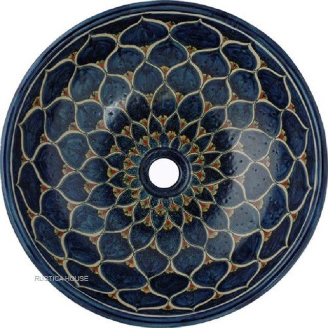 white cobalt round talavera bathroom sink