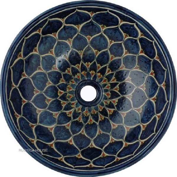 white cobalt round talavera bathroom sink