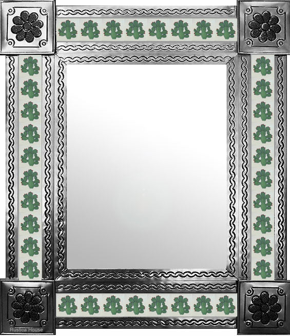 handmade natural tin tile mirror green white