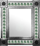 handmade natural tin tile mirror green white