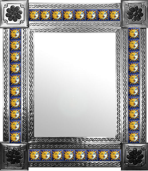 produced by hand natural tin tile mirror yellow white blue