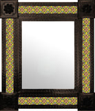 handcrafted dark metal tile mirror terracotta yellow white
