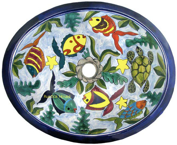 Southeastern green yellow talavera bathroom sink