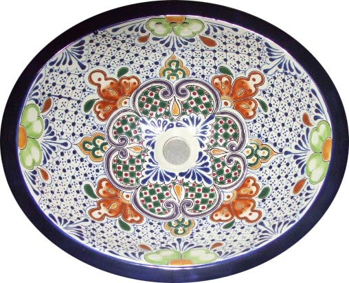 blue terra cotta talavera bathroom sink