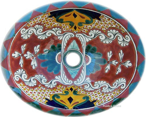 Southeastern white blue talavera bathroom sink