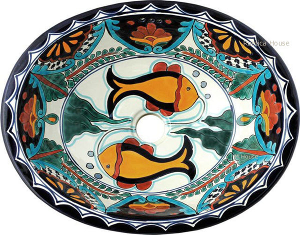 yellow black talavera bathroom sink