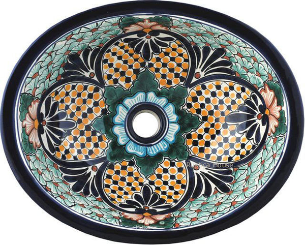 rustic green yellow talavera bathroom sink