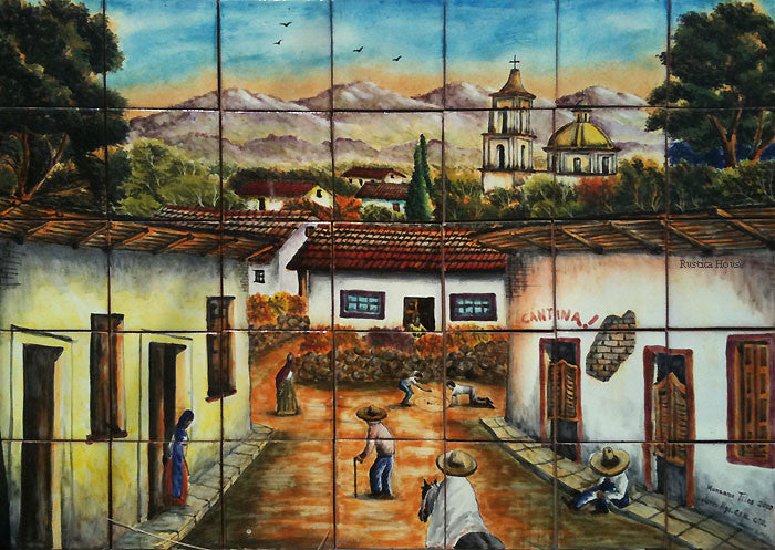old world ceramic tile mural