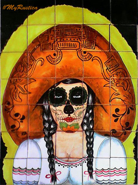 European hand painted backsplash mural