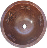 rustic round copper bathroom sink dragonfly