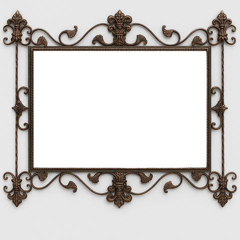 Baroque Crest Wrought Iron Wall Mirror
