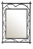 Rustic Branch Wrought Iron Wall Mirror with a square reflective surface framed by a dark iron structure resembling intertwined tree branches, showcasing natural textures and artisanal hand-forged craftsmanship.