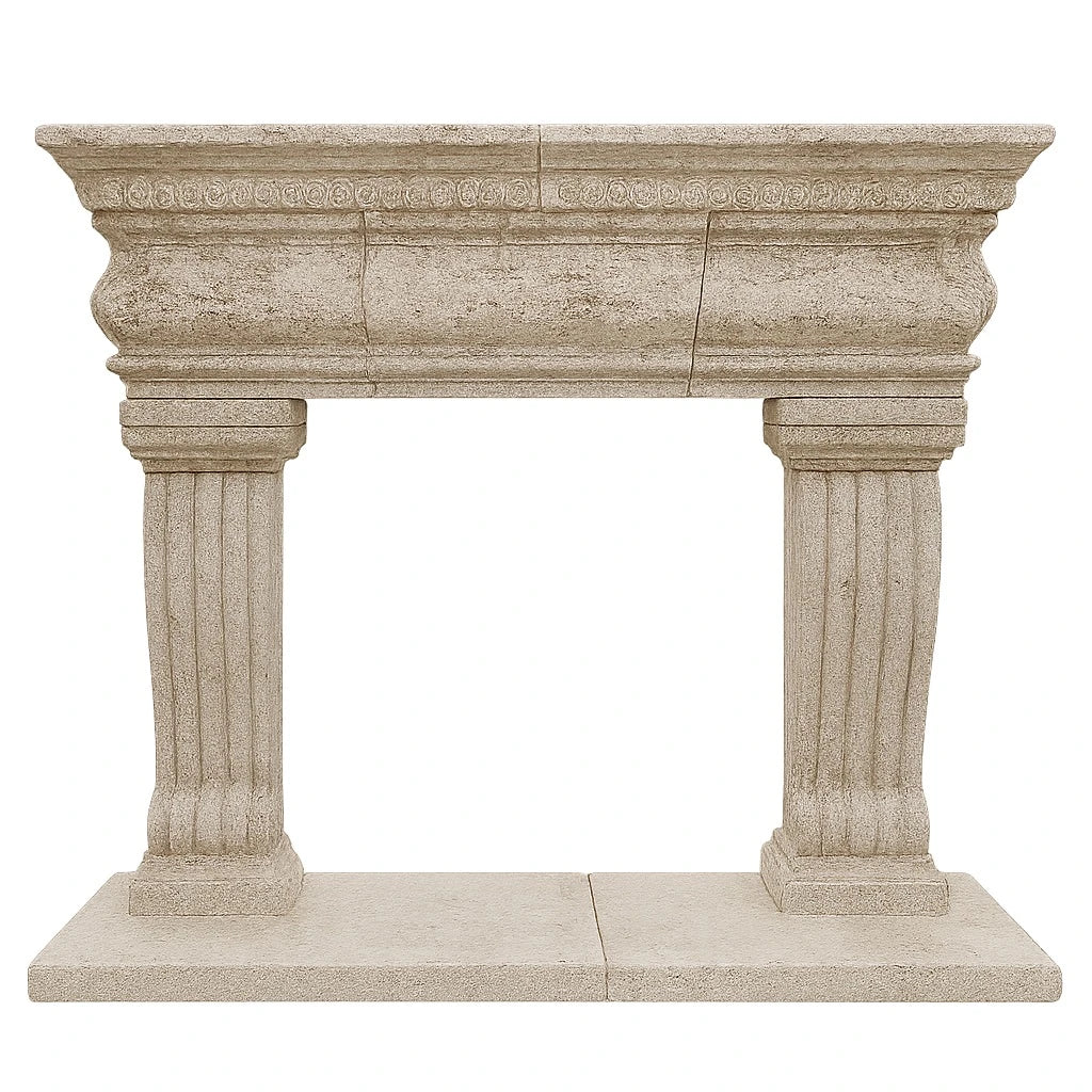 Carved Cantera Stone Fireplace Mantel with Classical Columns