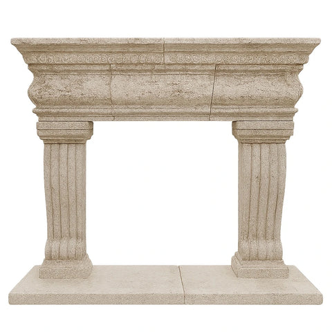 Carved Cantera Stone Fireplace Mantel with Classical Columns