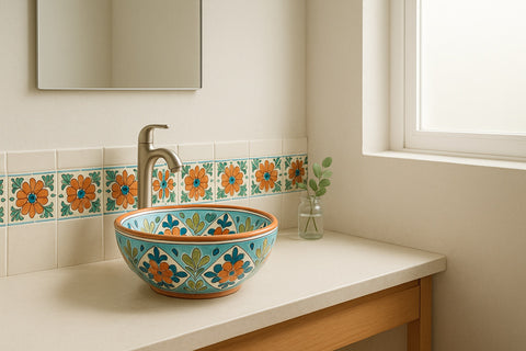 Talavera Sink & Coordinated Tile Set (Cream & Floral)