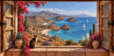 Mexican Balcony Landscape Tile Mural with Cat 36x20