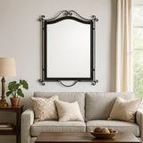 Hand-Forged Wrought Iron Mirror with Arched Scroll Crest