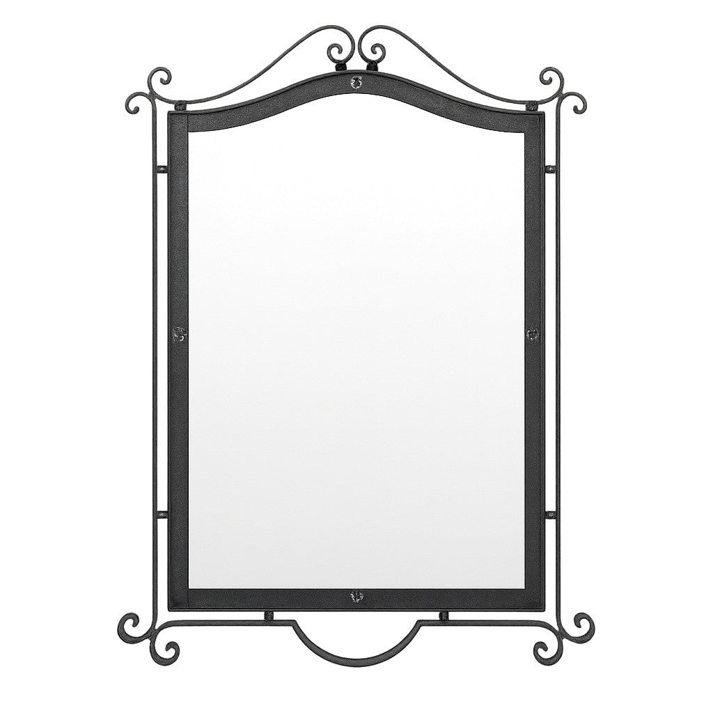 Hand-Forged Wrought Iron Mirror with Arched Scroll Crest