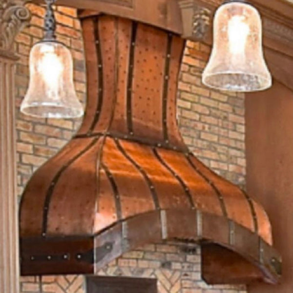 large copper kitchen range hood