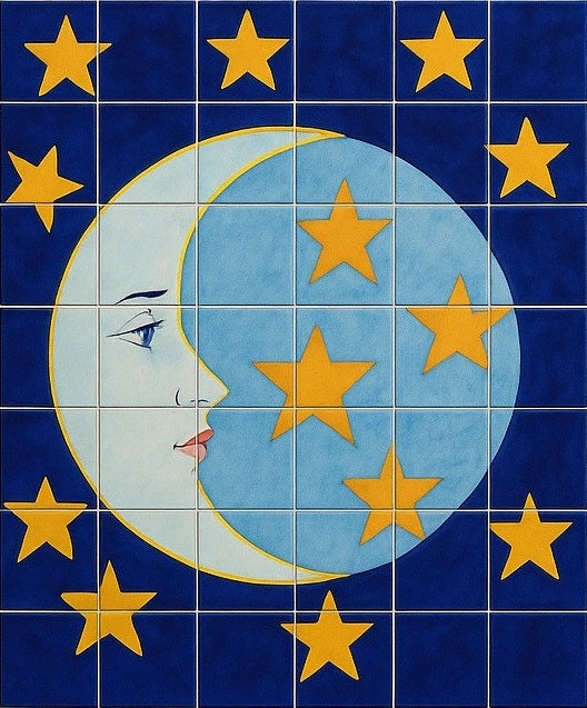 Moon and Stars Talavera Tile Mural 16x16