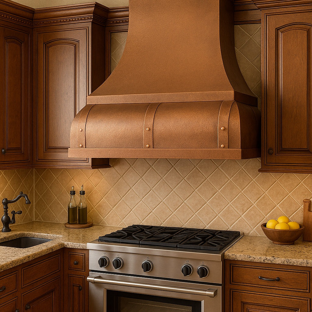 Hammered Copper Range Hood in Traditional Kitchen