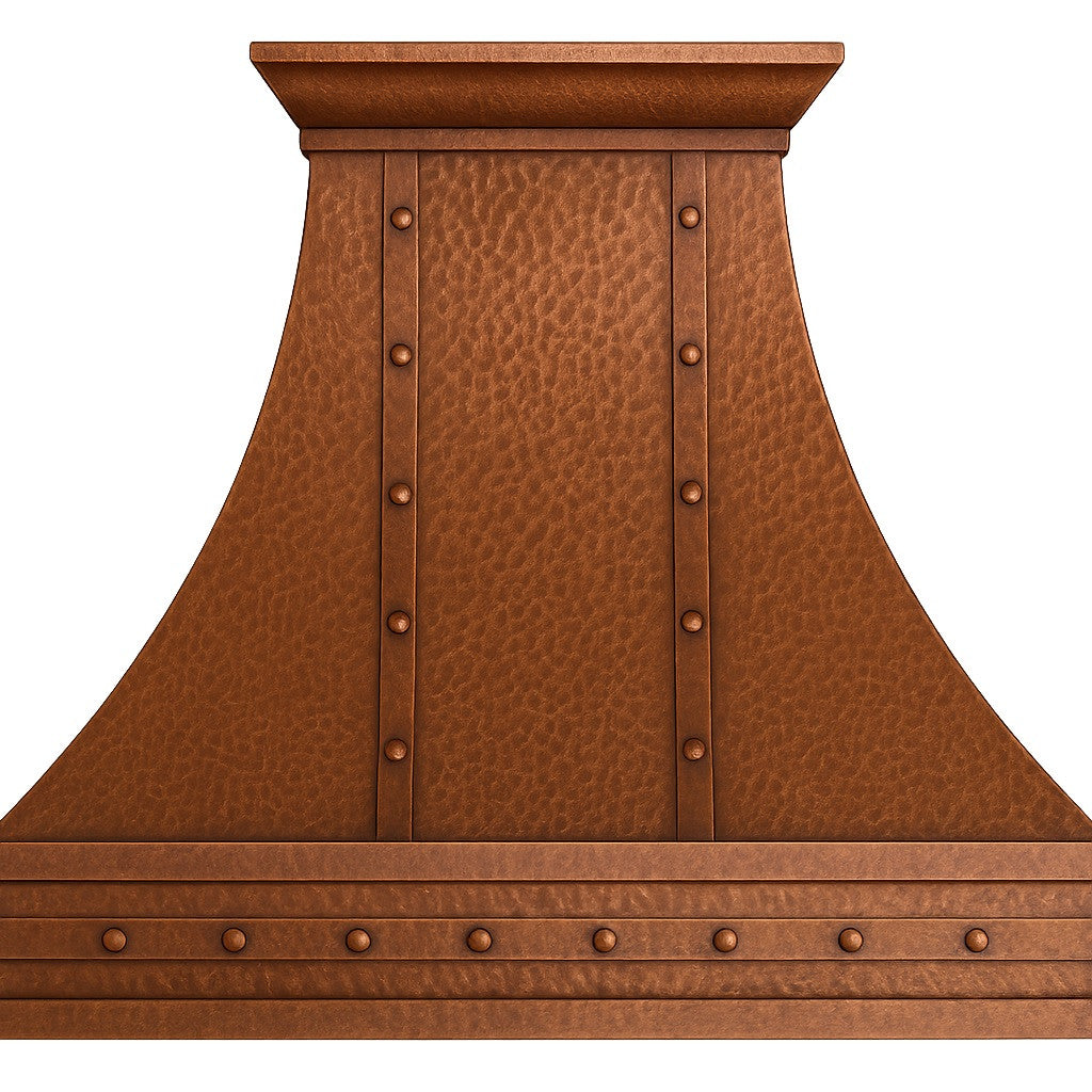 Wall Mounted Copper Range Hood with Riveted Straps 36 Inch