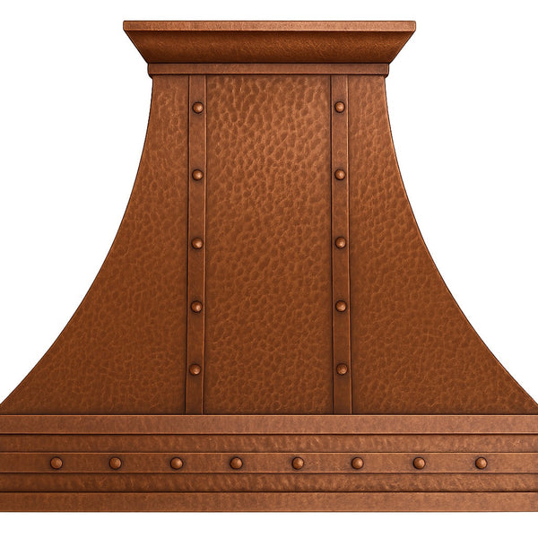 Wall Mounted Copper Range Hood with Riveted Straps 36 Inch