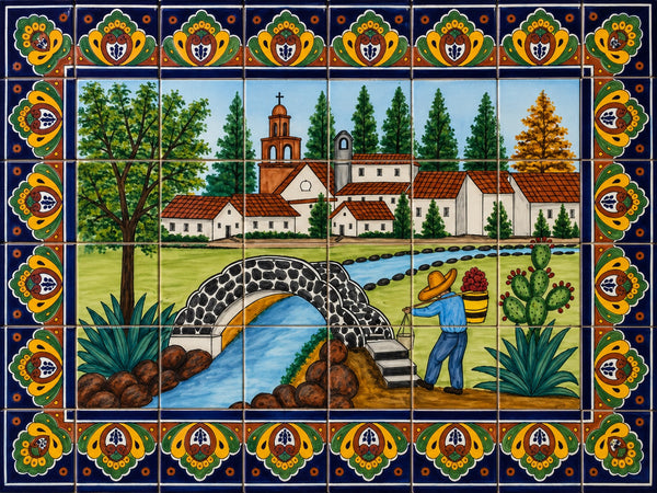 European ceramic tile backsplash mural