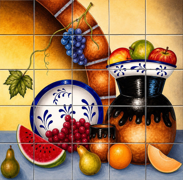 old world custom made backsplash mural
