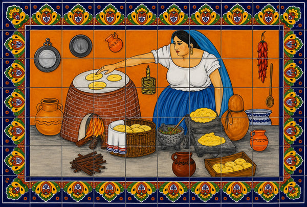 traditional handmade backsplash mural