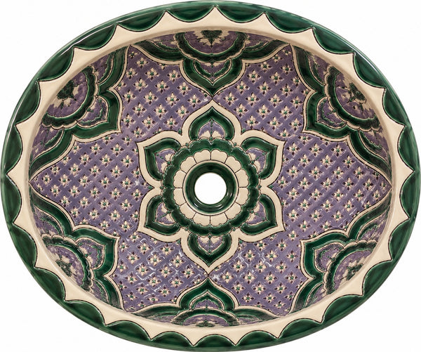 Lavender and Green Talavera Oval Bathroom Sink 17x14