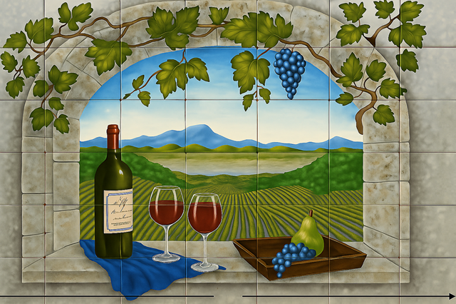 Wine and Grapes Tile Mural