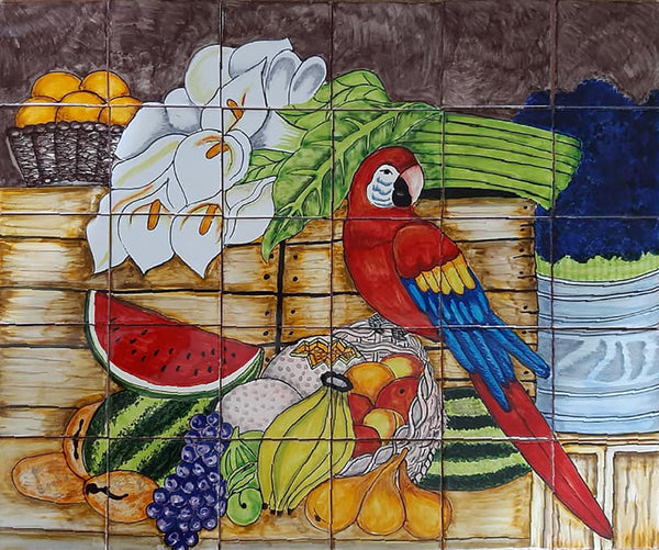 Tile Mural "Macaw and Fruit"