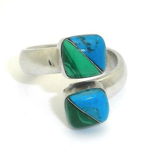 Two Cube Malachite Turquoise Wrap Ring Handmade and Fair Trade