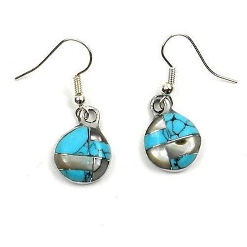 Turquoise and Abalone Slices Alpaca Silver Earrings Handmade and Fair Trade