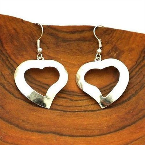 Silver Heart Earrings Large Handmade and Fair Trade