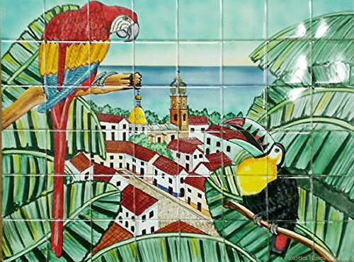 Wall Talavera Tile Mural 'Toucan & Macaw'