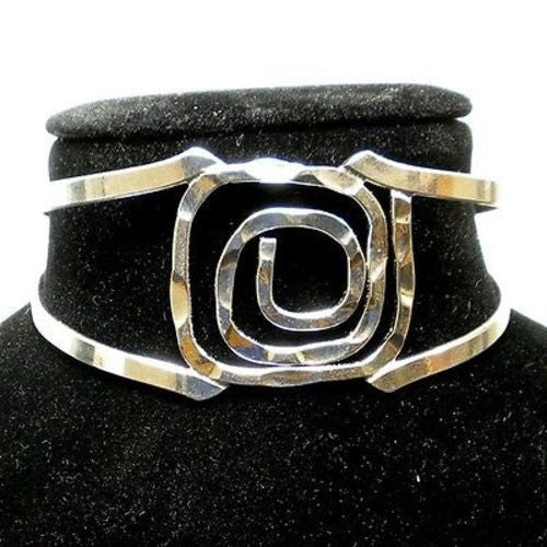 Silver Overlay Hammered Rectangular Spiral Cuff Bracelet Handmade and Fair Trade