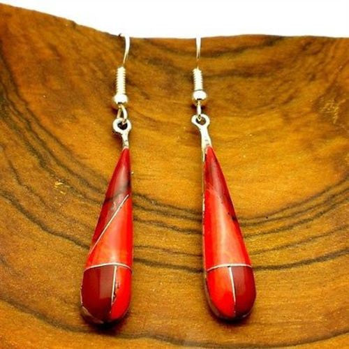 Red Jasper Tear Drop Alpaca Silver Earrings Handmade and Fair Trade