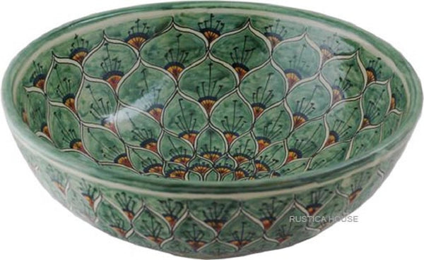 round talavera vessel sink green white