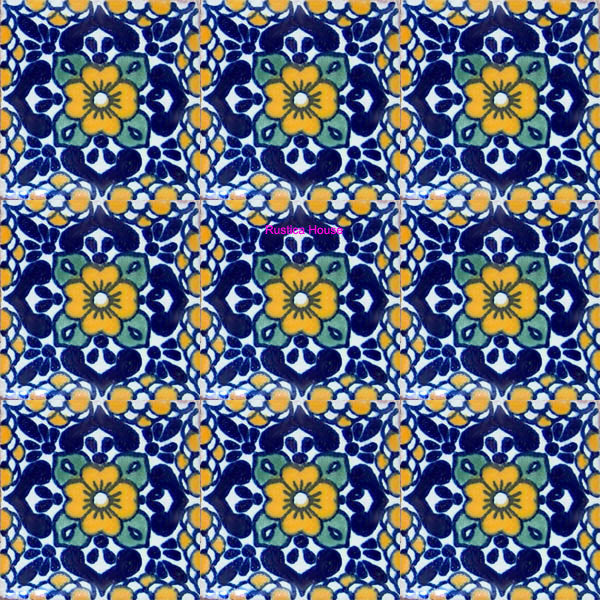 rustic yellow dark blue talavera tile