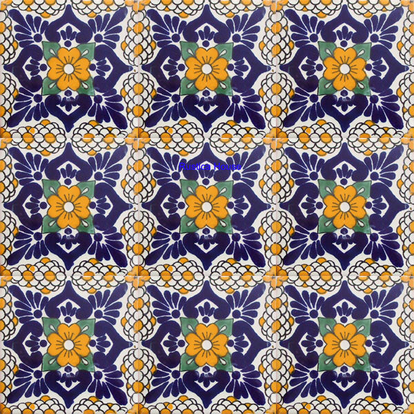 traditional navy blue yellow talavera tile